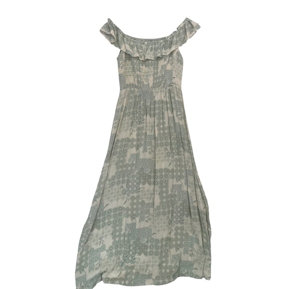 Wonderly Dresses & Skirts - Wonderly Maxi Dress Womens Medium Green Patchwork Smocked Off Shoulder Ruffle